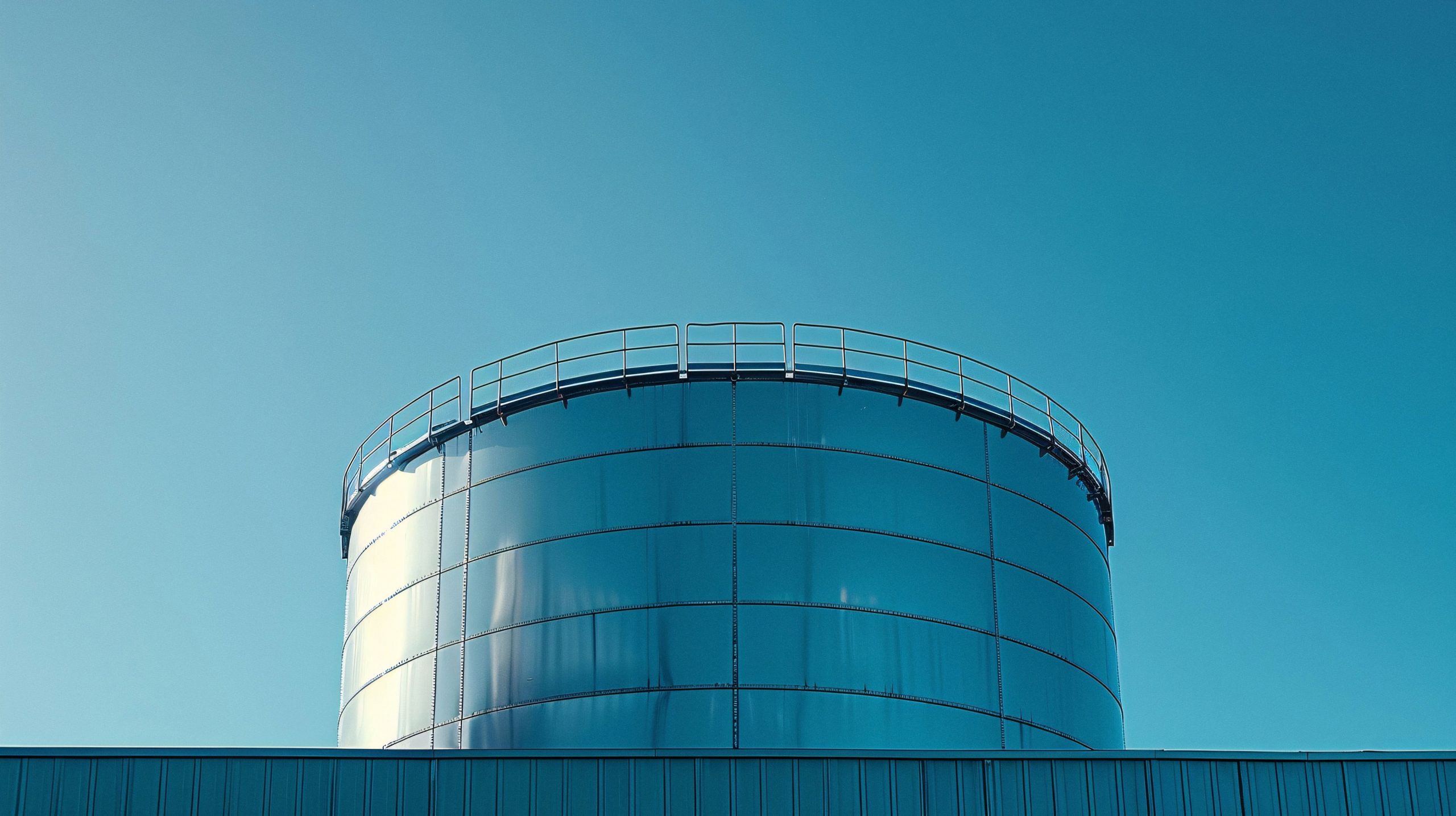 Aerial view of industrial storage tanks
